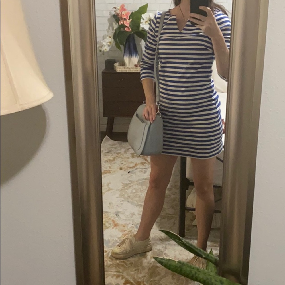 Blue white striped v-neck dress